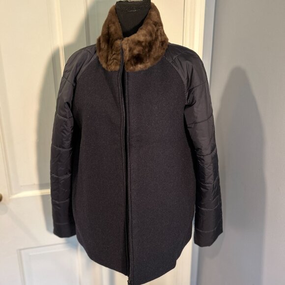 Piazza Sempione Ladies Jacket, Wool, Fur Collar, Quilted Puffer, Size 8, Gray - Picture 2 of 9